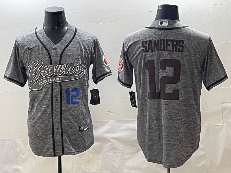 Men 2025 Cleveland Browns #12 Sanders Grey Joint Name Nike Limited NFL Jersey style 6